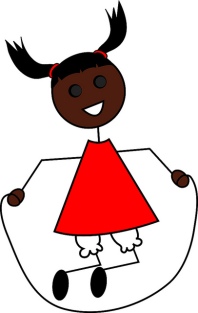 Clip Art Illustration of a Cartoon Little Black Girl Jumping Rop
